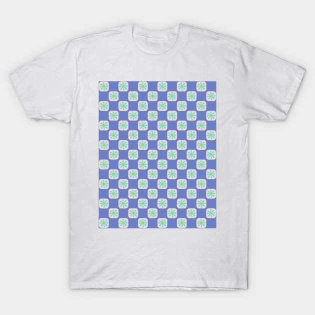 Floral Checkerboard in Blue T-Shirt by OpalEllery